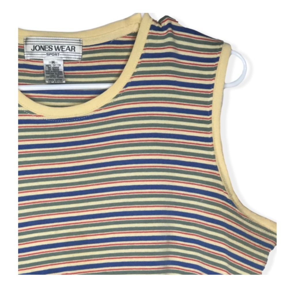 Vintage 90s Cotton Striped Tank Jones Wear Sport M - Picture 3 of 3
